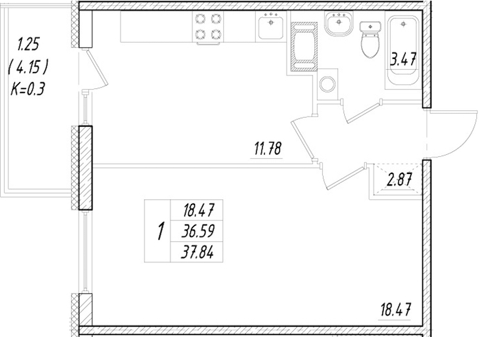 1-комнатная квартира 36.59 м², 12/13 эт., ЖК «Полис Приморский»